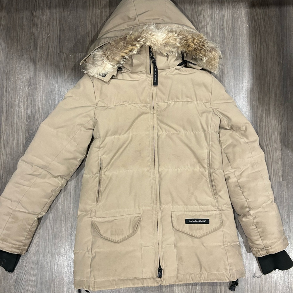 Canada Goose Tan Puffer Jacket with Fur Trim